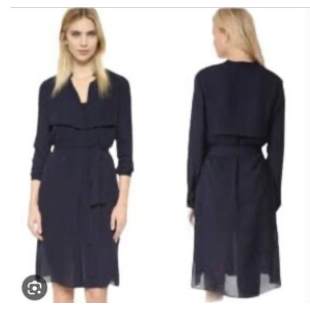 AYR The Silk Trench Dress Deep Marine Navy Blue 100% Silk Midi Size L - Picture 3 of 12